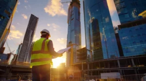 Construction manager in high-visibility gear feeling safe he understands brisbane construction insurance policies