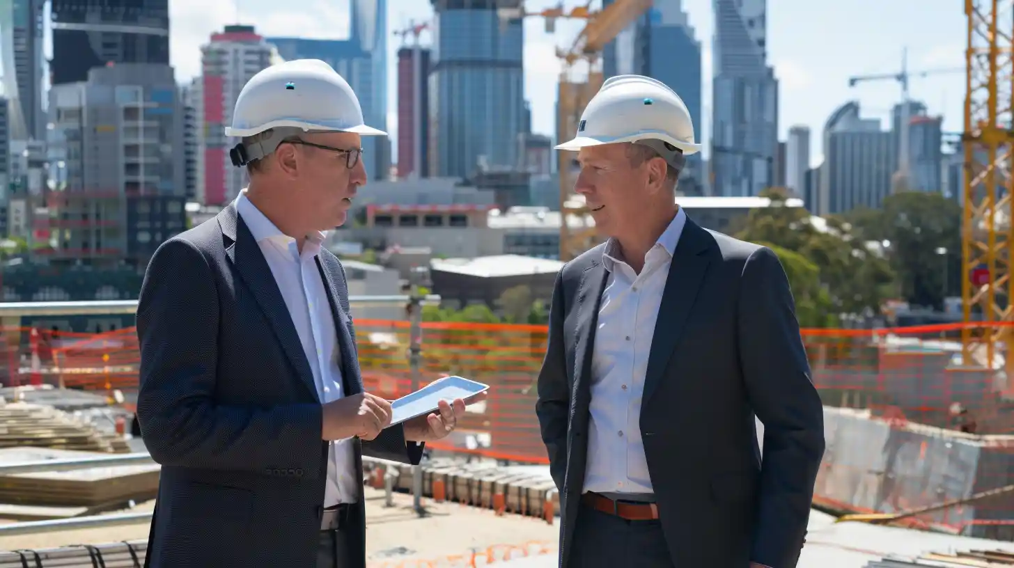 high-risk construction insurance specialist and project manager discussing construction